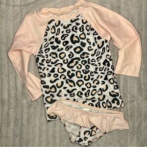 Little Girls 2-Piece Long Sleeve Rash Guard Bathing Suit